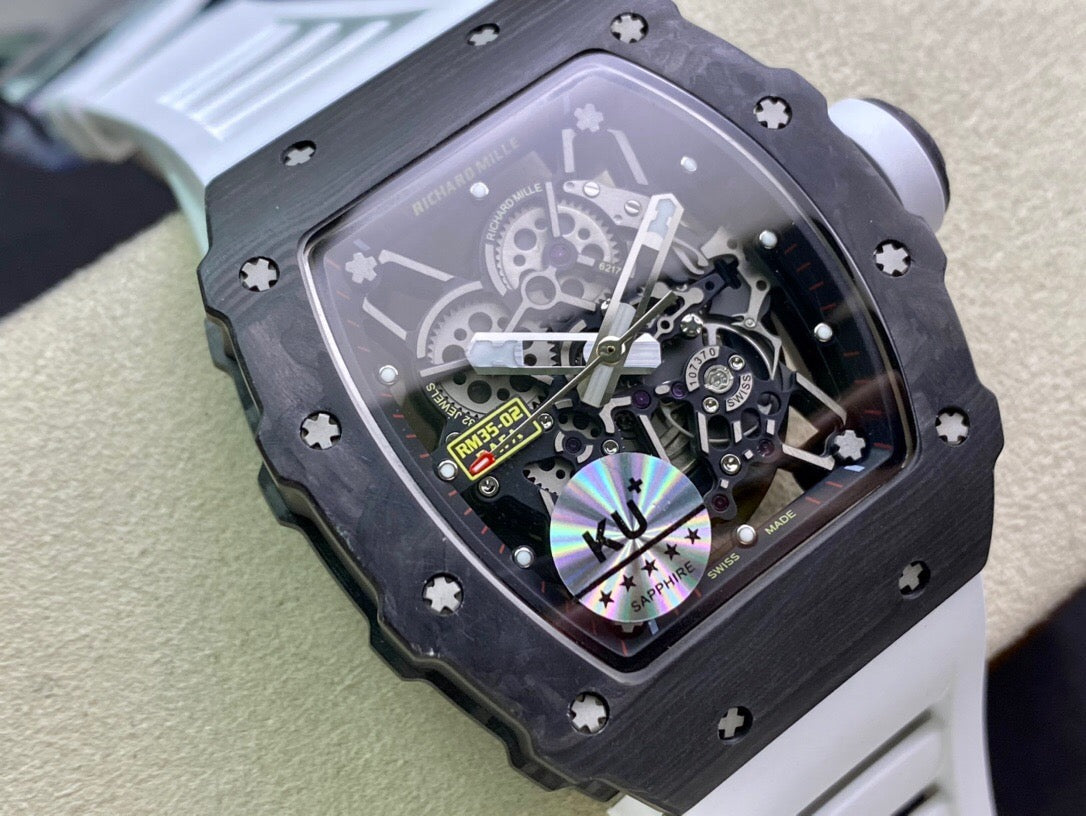 Richard Mille RM035-02 1:1 Best Edition KU Fabbrica Carbon Fiber White cinturino