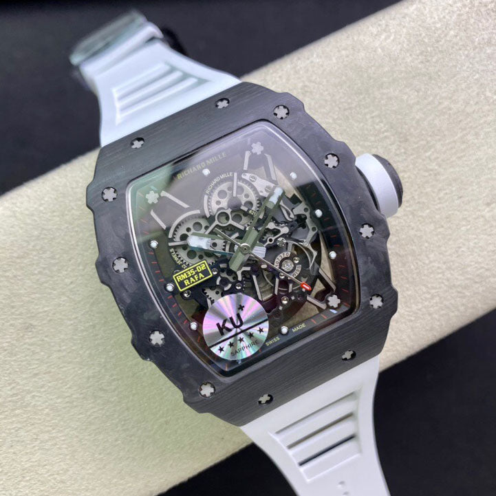 Richard Mille RM035-02 1:1 Best Edition KU Fabbrica Carbon Fiber White cinturino