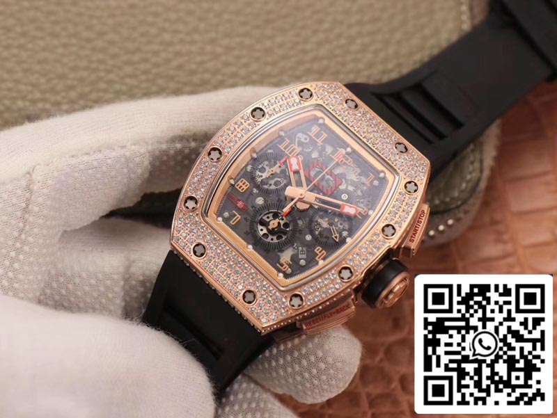 Richard Mille RM011 RG/5423 1:1 Best Edition KV Fabbrica Rose Gold Diamond Swiss movimento