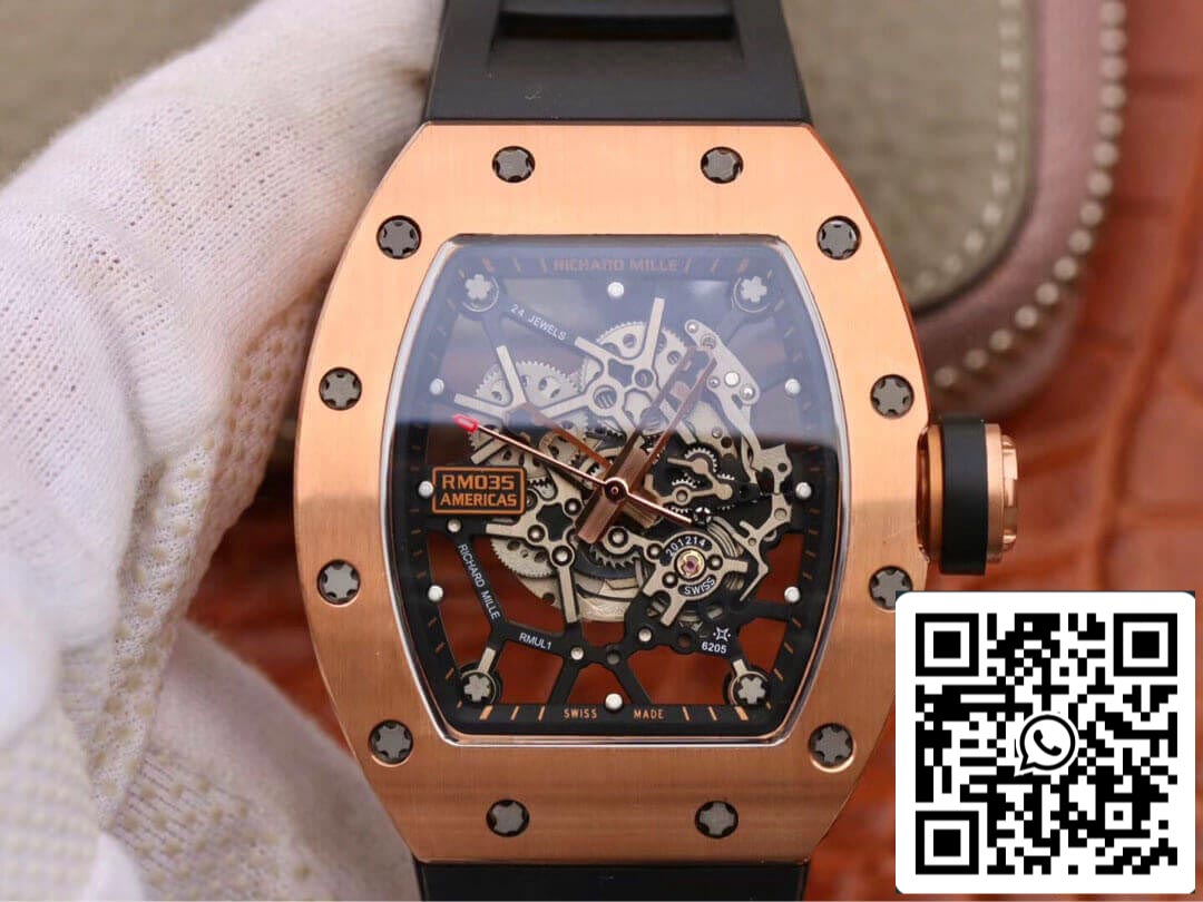 Richard Mille RM035 Americas KV Fabbrica 1:1 Best Edition Rose Gold Black cinturino