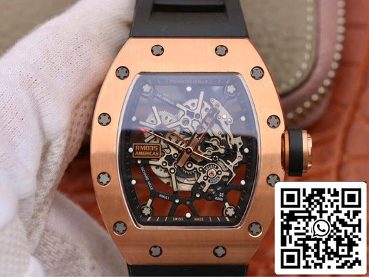 Richard Mille RM035 Americas KV Fabbrica 1:1 Best Edition Rose Gold Black cinturino