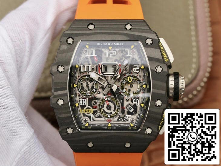 Richard Mille RM11-03 1:1 Best Edition KV Fabbrica Carbon Fiber Orange cinturino