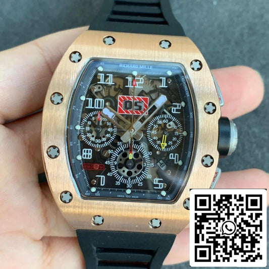 Richard Mille RM11 1:1 Best Edition KV Fabbrica Rose Gold Black cinturino