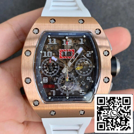 Richard Mille RM11 1:1 Best Edition KV Fabbrica Rose Gold White cinturino