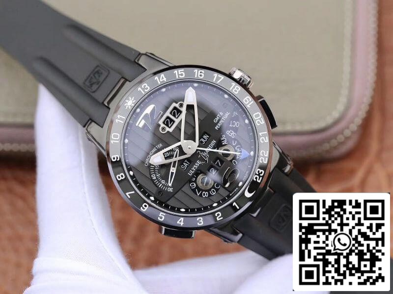 Ulysse Nardin El Toro 322-00-3 acciaio inossidabile Case All Working GMT Calendar Men Watches 1:1 Best Edition Swiss UN-32 movimento Black line pattern dial