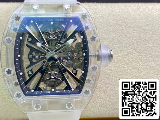 Richard Mille RM12-01 1:1 Best Edition RM Fabbrica Tourbillon Transparent Version White cinturino