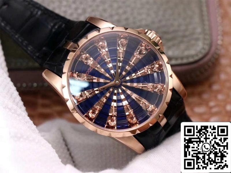 Roger Dubuis Excalibur RDDBEX0684 1:1 Best Edition ZZ Fabbrica Rose Gold Blue Dial Swiss ETA9015