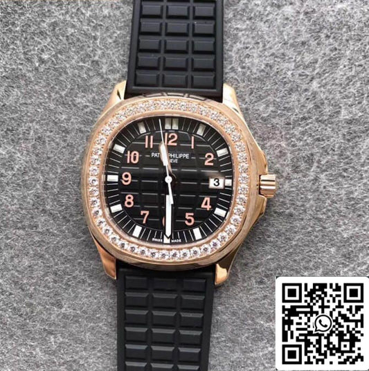Patek Philippe Aquanaut 1:1 Best Edition PPF Fabbrica Diamond Rose Gold Black Dial