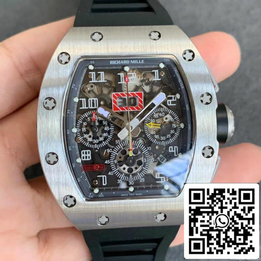 Richard Mille RM011 1:1 Best Edition KV Fabbrica Black Rubber cinturino