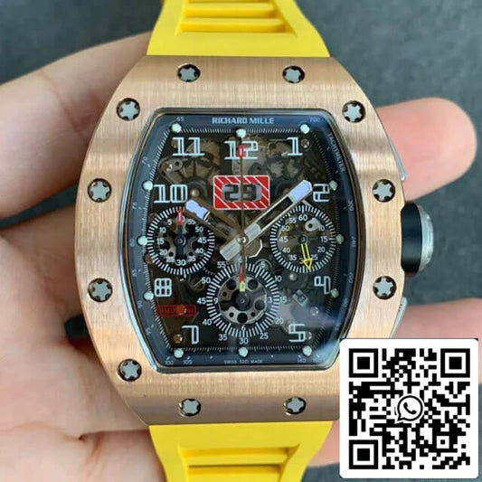 Richard Mille RM011 1:1 Best Edition KV Fabbrica Rose Gold Rubber cinturino