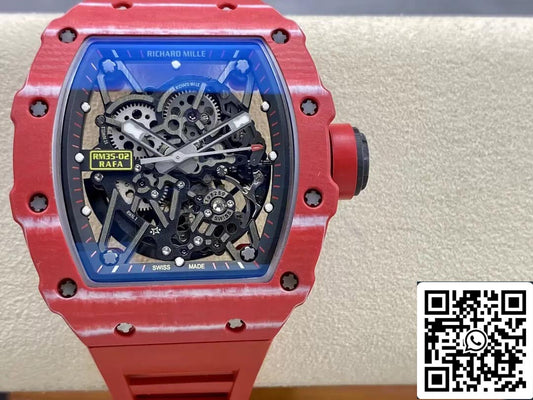 Richard Mille RM35-02 1:1 Best Edition T+ Fabbrica Carbon Fiber Red Rubber cinturino