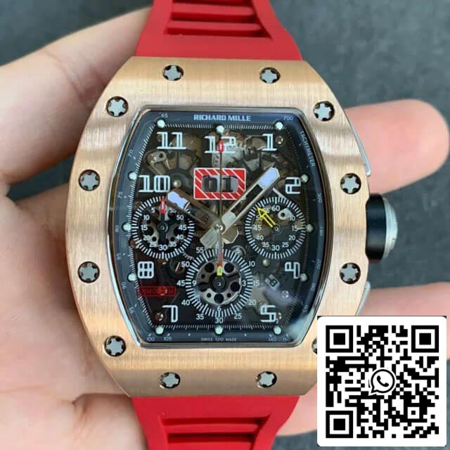 Richard Mille RM011 1:1 Best Edition KV Fabbrica Rose Gold Red cinturino