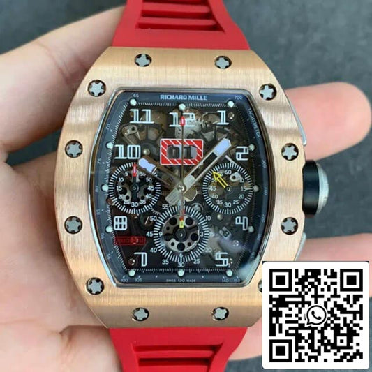 Richard Mille RM011 1:1 Best Edition KV Fabbrica Rose Gold Red cinturino