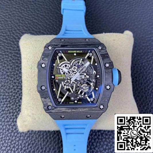 Richard Mille RM35-02 1:1 Best Edition T+ Fabbrica NTPT Carbon Fiber Blue Rubber cinturino