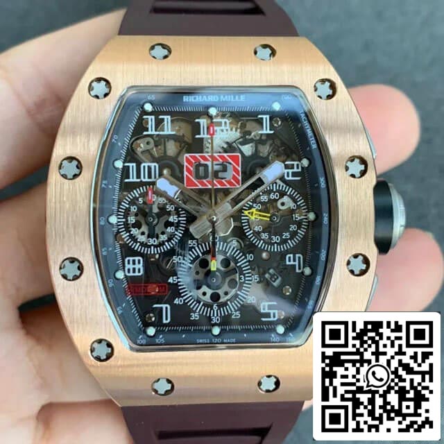 Richard Mille RM011 1:1 Best Edition KV Fabbrica Brown Rubber cinturino