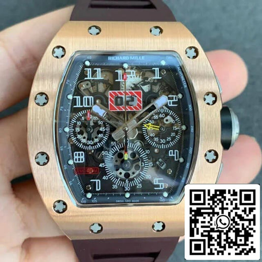 Richard Mille RM011 1:1 Best Edition KV Fabbrica Brown Rubber cinturino