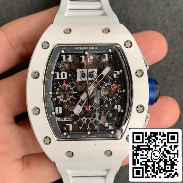 Richard Mille RM-011 1:1 Best Edition KV Fabbrica Ceramic White Rubber cinturino