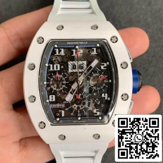 Richard Mille RM-011 1:1 Best Edition KV Fabbrica Ceramic White Rubber cinturino