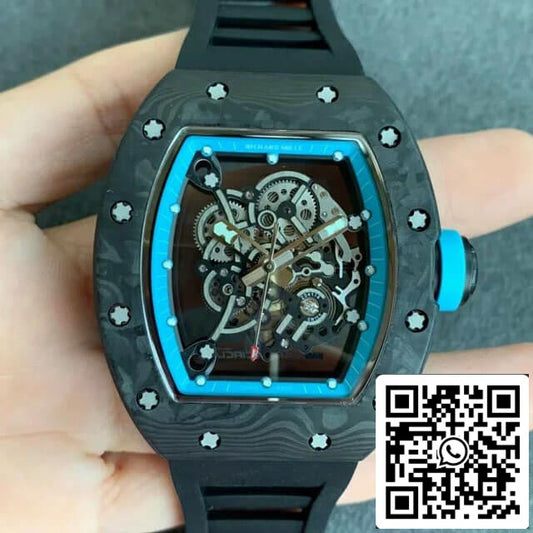 Richard Mille RM055 1:1 Best Edition KV Fabbrica V2 Esfera esqueleto de fibra de carbono