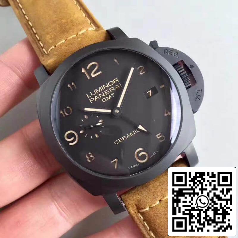 Panerai Luminor PAM441 VS Fabbrica ceramica Cassa 1:1 edizione melhor Swiss ETA P9001 Brown Pelle cinturino