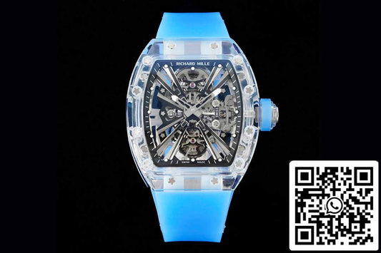 Richard Mille RM12-01 1:1 Best Edition RM Fabbrica Tourbillon Transparent Version Blue cinturino