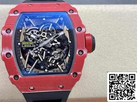 Richard Mille RM35-02 1:1 Best Edition T+ Fabbrica Red Carbon Fiber NTPT Case Black cinturino