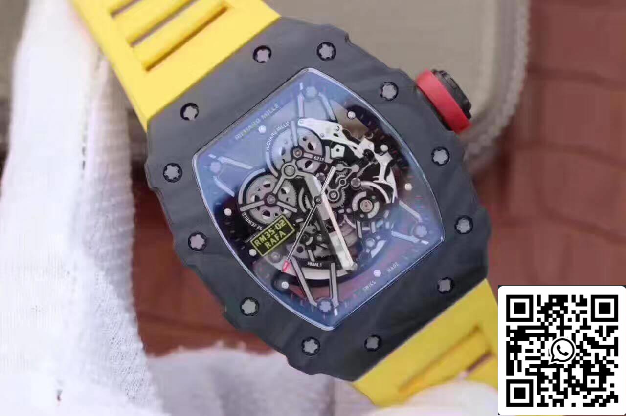 Richard Mille RM35-02 KV Fabbrica 1:1 Best Edition Swiss ETA8215 Yellow Rubber cinturino