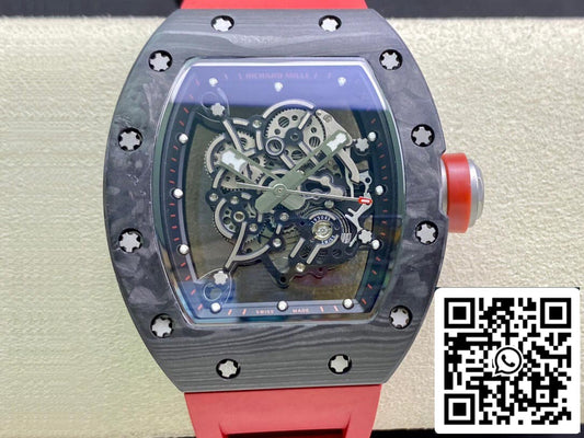 Richard Mille RM055 1:1 Best Edition KV Fabbrica V2 Cinturón de fibra de carbono rojo