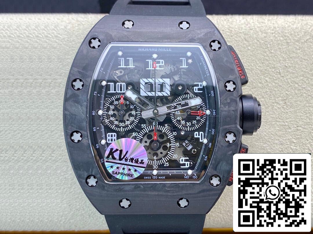 Richard Mille RM011 1:1 Best Edition KV Fabbrica Carbon Fiber Black Rubber cinturino