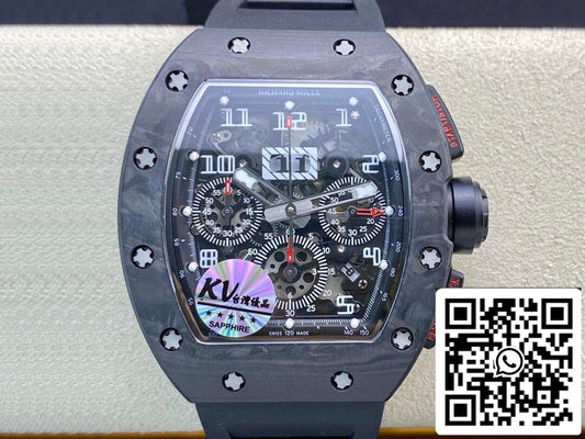 Richard Mille RM011 1:1 Best Edition KV Fabbrica Carbon Fiber Black Rubber cinturino