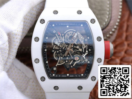 Richard Mille RM055 1:1 Best Edition KV Fabbrica Ceramic White Rubber Cinturino