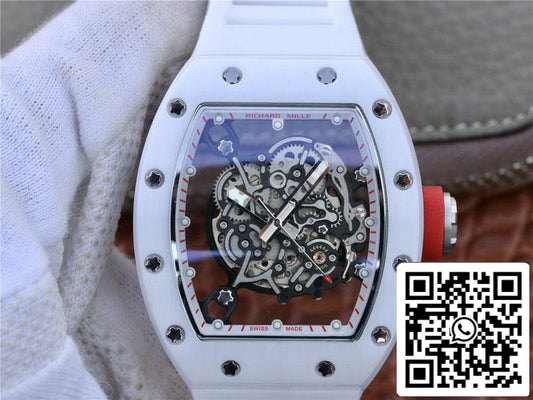 Richard Mille RM055 1:1 Mejor Edición KV Fabbrica Cinturino de Goma Blanco