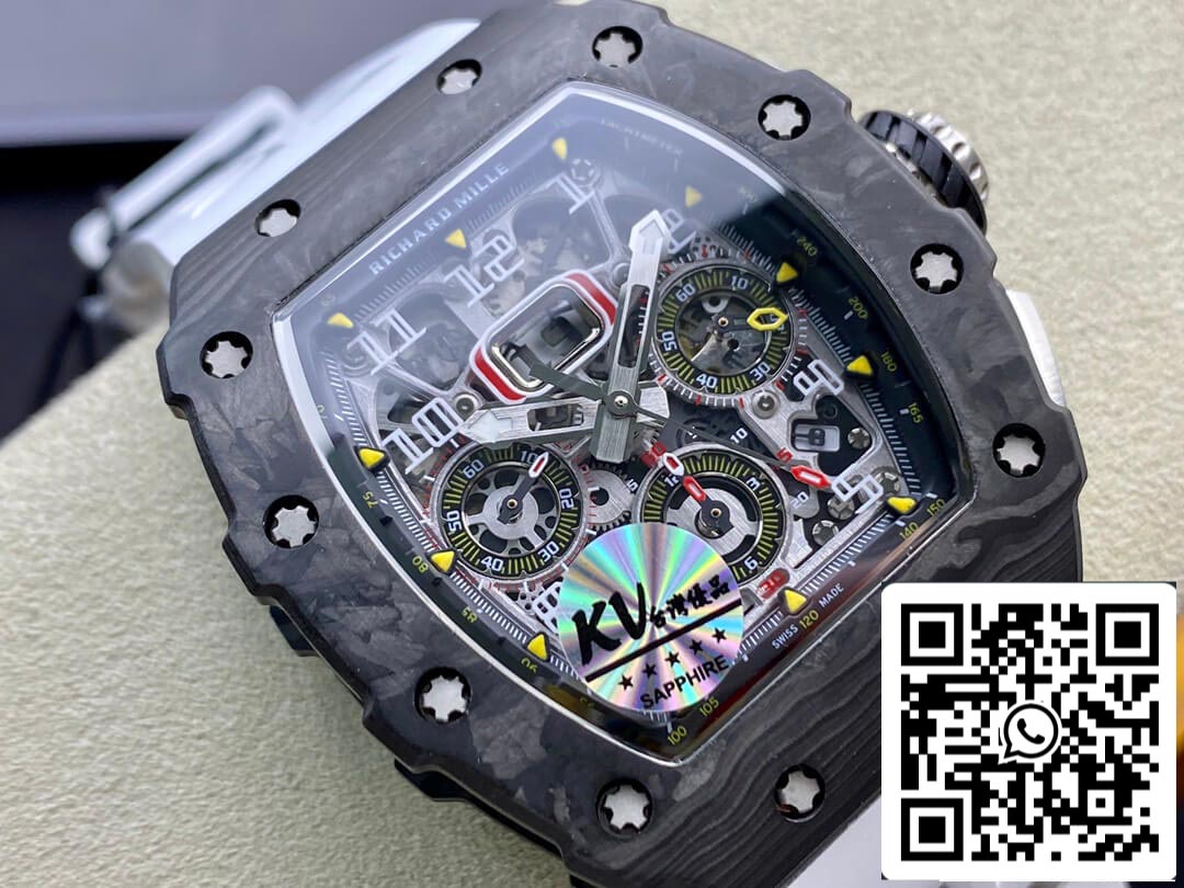 Richard Mille RM011-03 1:1 Best Edition KV Fabbrica Carbon Fiber White cinturino