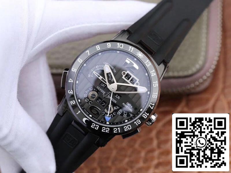 Ulysse Nardin El Toro 322-00-3 acciaio inossidabile Case All Working GMT Calendar Men Watches 1:1 Best Edition Swiss UN-32 movimento Black line pattern dial