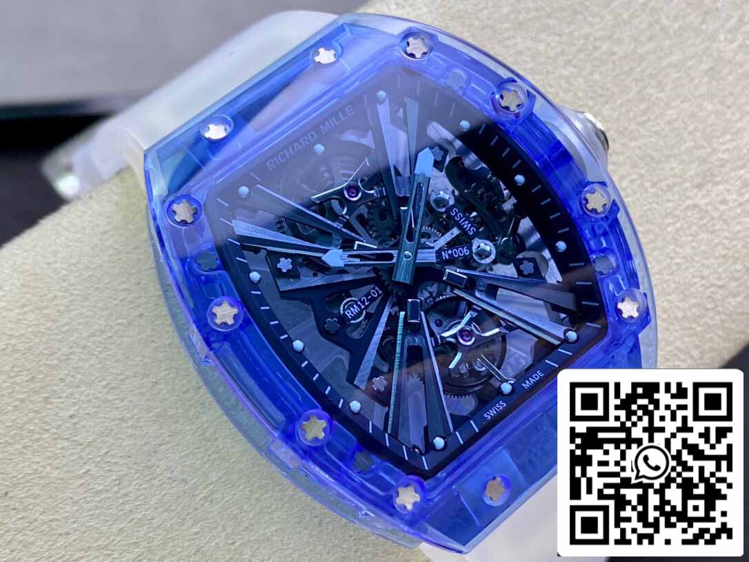 Richard Mille RM12-01 1:1 Melhor Edição RM Fabbrica Tourbillon Safira Versão Transparente