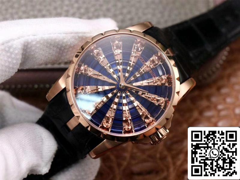 Roger Dubuis Excalibur RDDBEX0684 1:1 Best Edition ZZ Fabbrica Rose Gold Blue Dial Swiss ETA9015