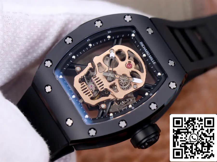 Richard Mille RM52-01 Tourbillon 1:1 edizione migliore JB Fabbrica Rose Gold Skull Dial