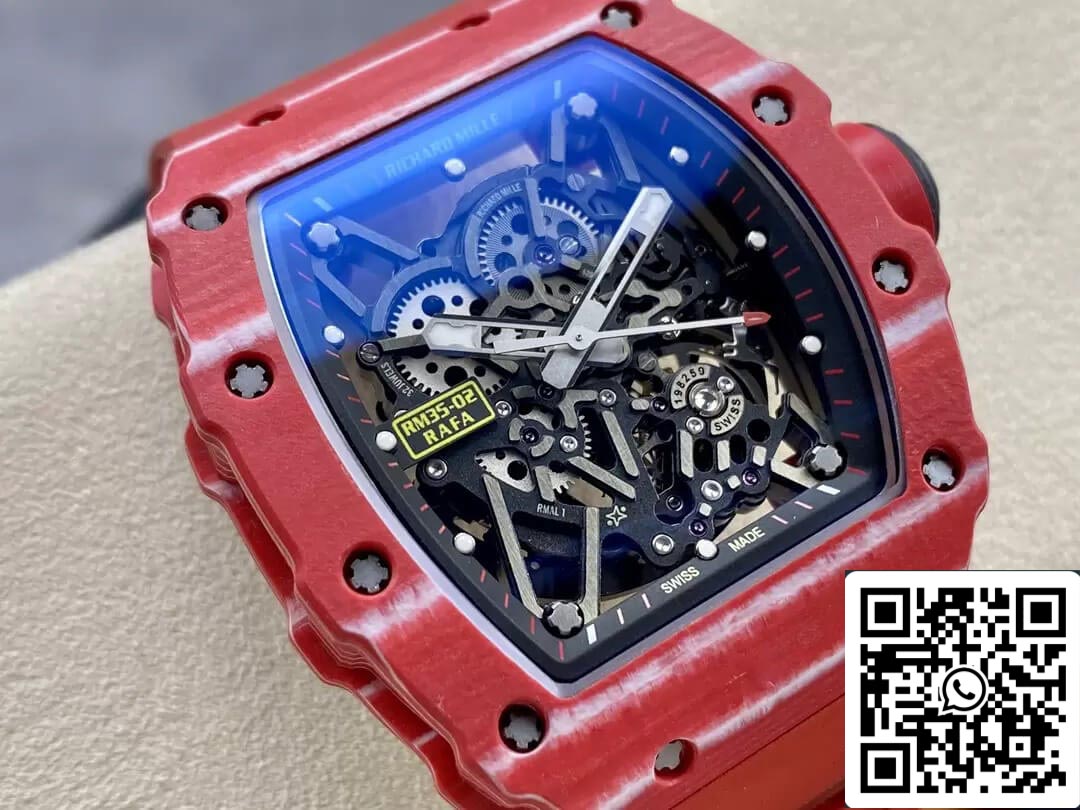 Richard Mille RM35-02 1:1 Best Edition T+ Fabbrica Carbon Fiber Red Rubber cinturino