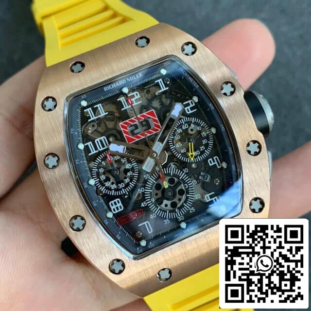 Richard Mille RM011 1:1 Best Edition KV Fabbrica Rose Gold Rubber cinturino