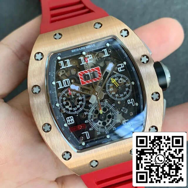 Richard Mille RM011 1:1 Best Edition KV Fabbrica Rose Gold Red cinturino
