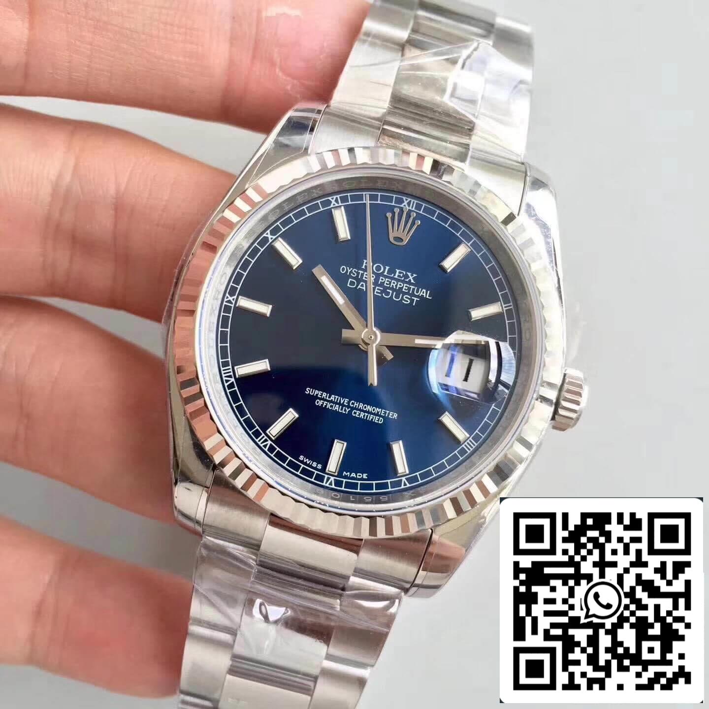 Rolex Datejust 36mm 116234 AR Fabbrica 1:1 edizione migliore Swiss ETA3135 quadrante blu Stick Marker