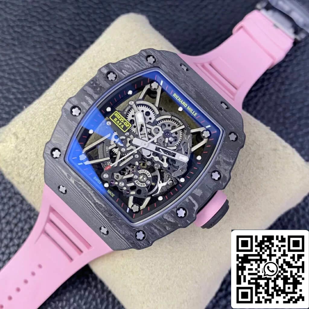 Richard Mille RM35-02 1:1 Best Edition T+ Fabbrica NTPT Carbon Fiber Pink Rubber cinturino