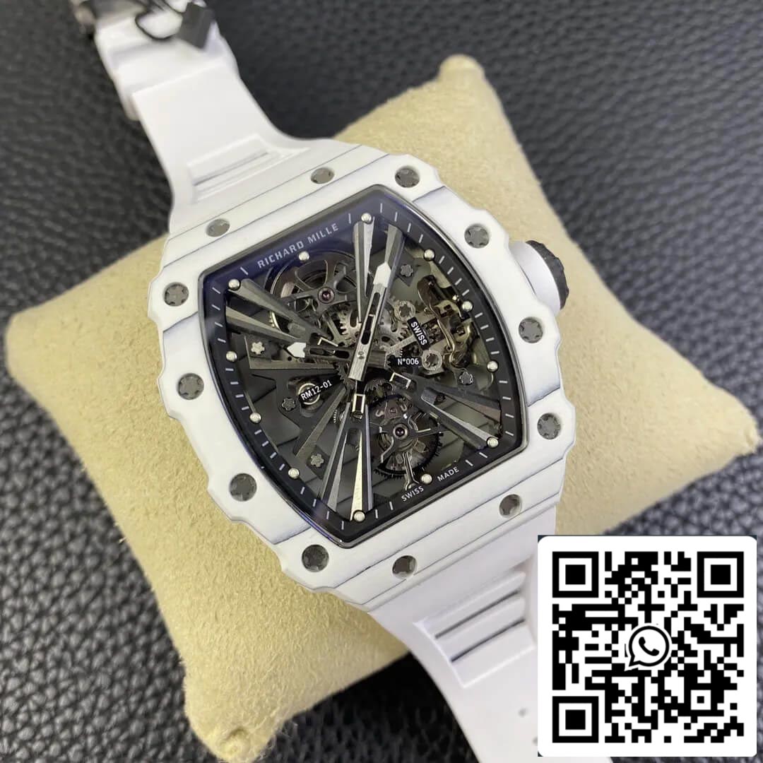 Richard Mille RM12-01 Tourbillon 1:1 Best Edition RM Fabbrica White Rubber cinturino