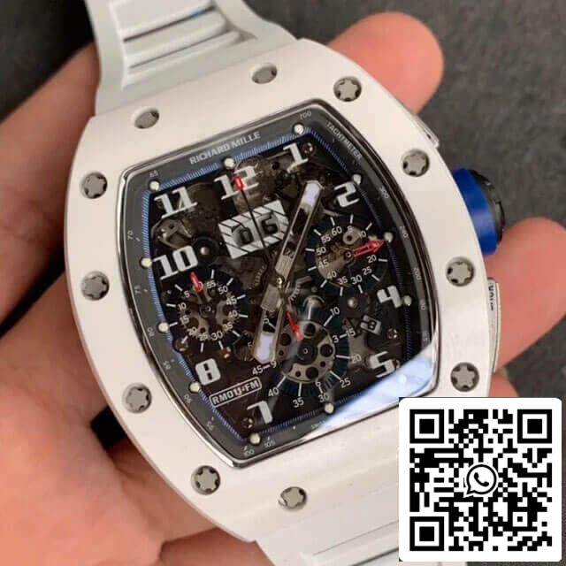 Richard Mille RM-011 1:1 Best Edition KV Fabbrica Ceramic White Rubber cinturino