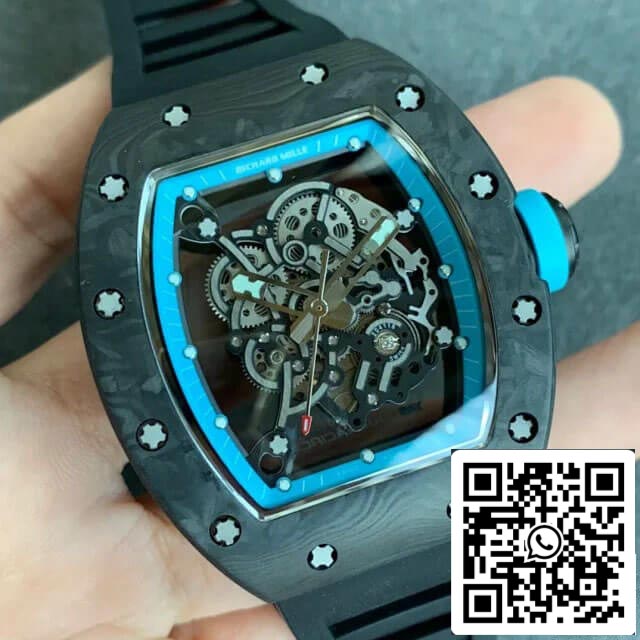 Richard Mille RM055 1:1 Best Edition KV Fabbrica V2 Esfera esqueleto de fibra de carbono
