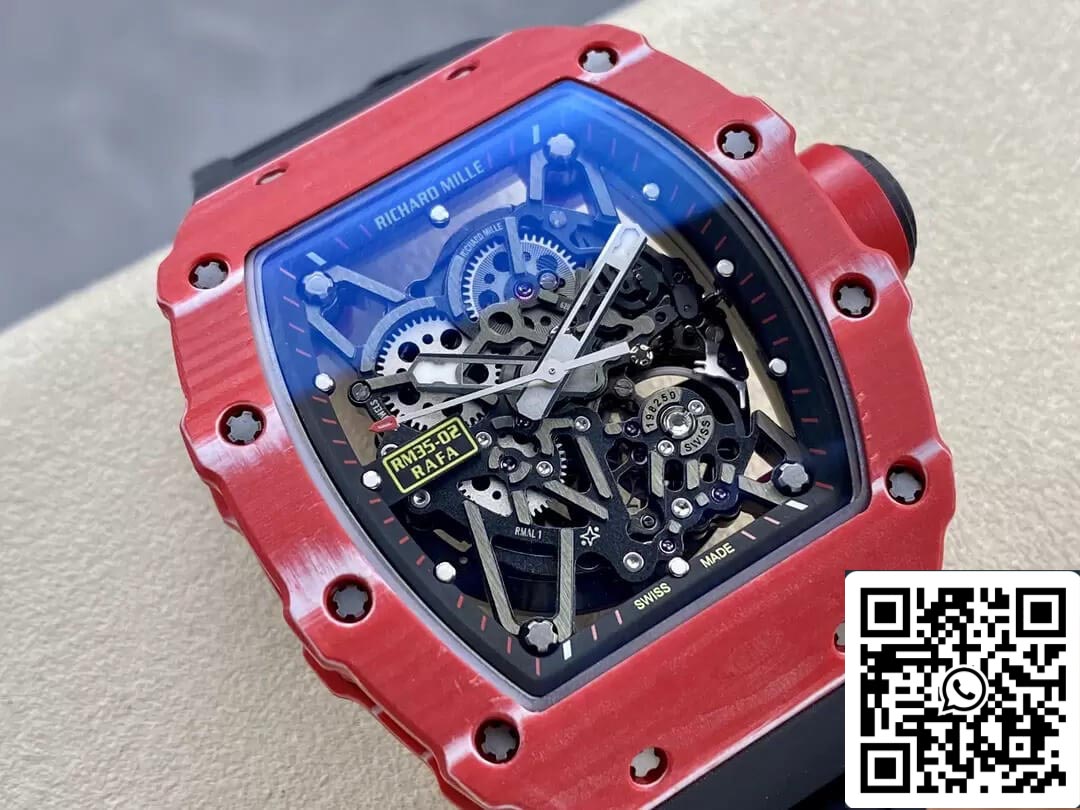 Richard Mille RM35-02 1:1 Best Edition T+ Fabbrica Red Carbon Fiber NTPT Case Black cinturino