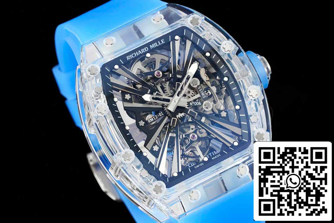 Richard Mille RM12-01 1:1 Best Edition RM Fabbrica Tourbillon Transparent Version Blue cinturino
