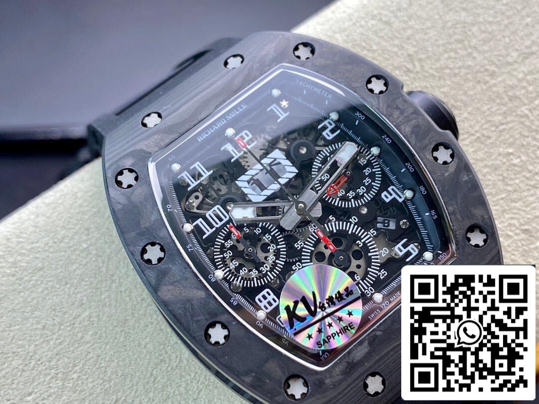 Richard Mille RM011 1:1 Best Edition KV Fabbrica Carbon Fiber Black Rubber cinturino