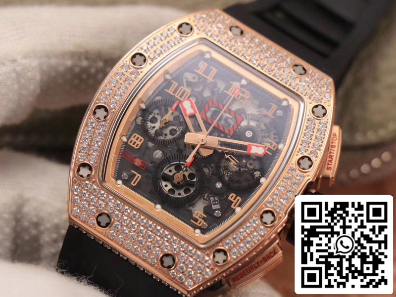 Richard Mille RM011 RG/5423 1:1 Best Edition KV Fabbrica Rose Gold Diamond Swiss movimento