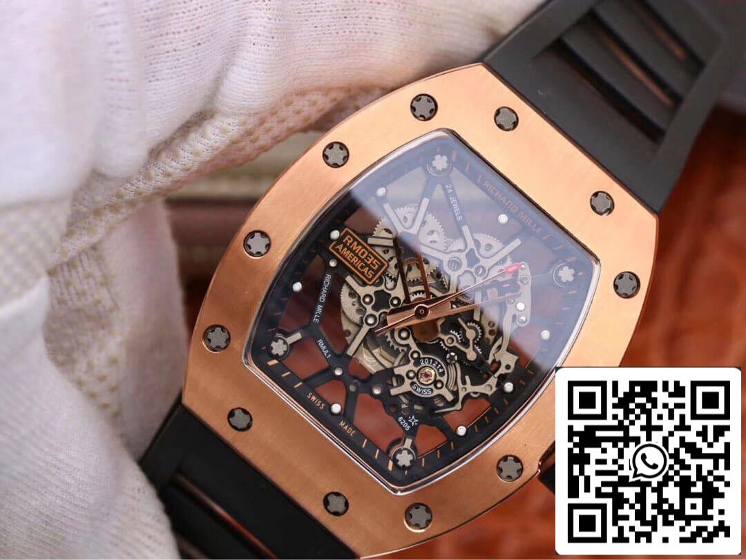 Richard Mille RM035 Americas KV Fabbrica 1:1 Best Edition Rose Gold Black cinturino